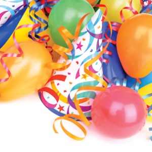 colored party balloons and ribbon